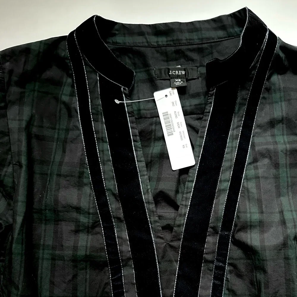 J. Crew NWT Velvet-Trim V-Neck Tunic Watch Plaid size XS